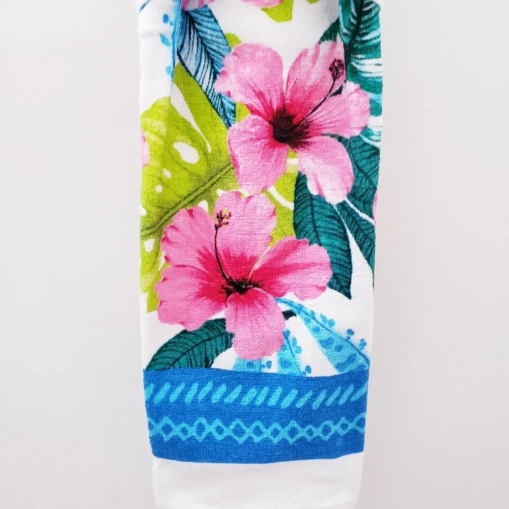 #0964-D ●NEW! HIBISCUS Hang'N'Snap hand towel 🤍Royal Blue Plastic Snap